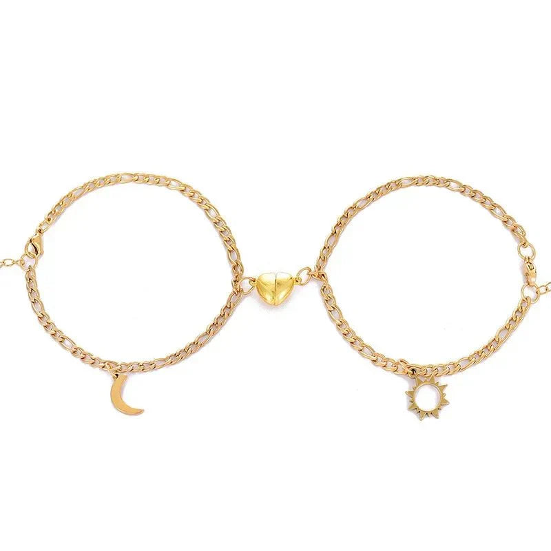Skanto | Par Magnetisk Hjerte Sol & Måne Armbånd Sett