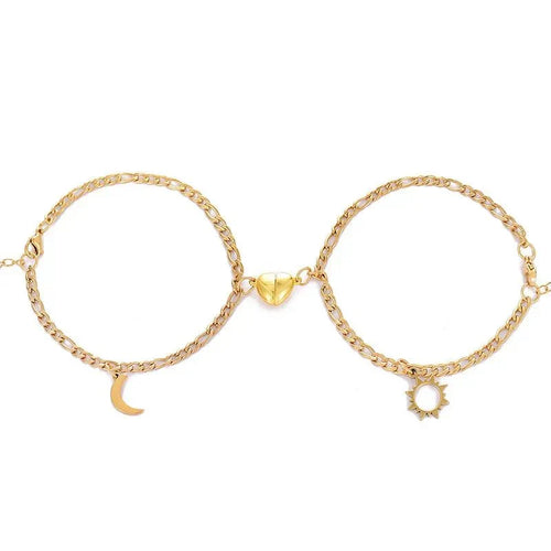 Skanto | Par Magnetisk Hjerte Sol & Måne Armbånd Sett