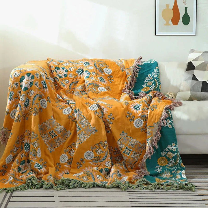 Skanto | KOZY LUKSUS BOMULDSPLEDD – Elegant Boho Jacquard Sofa Teppe & Sengeteppe
