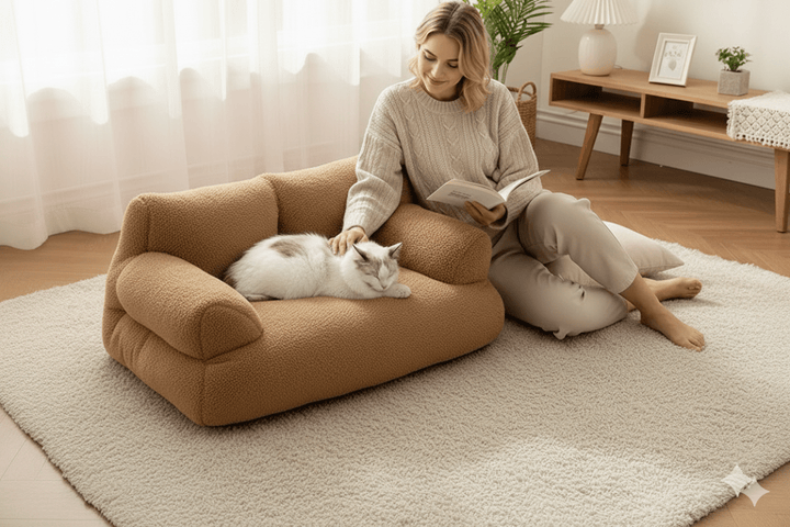 Skanto | CozyCloud Bolster – Beroligende kjæledyr seng med vaskbar trekk for hunder og katter