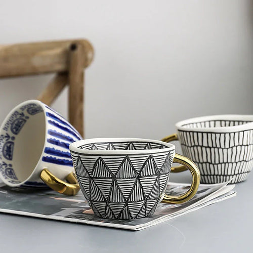 Keramikkopp med geometrisk design – Stilig og moderne | Ideell for kaffe eller te | Skanto