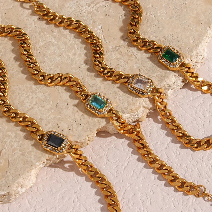 Skanto | Cuban Chain Square Cut Diamond Choker og Armbånd