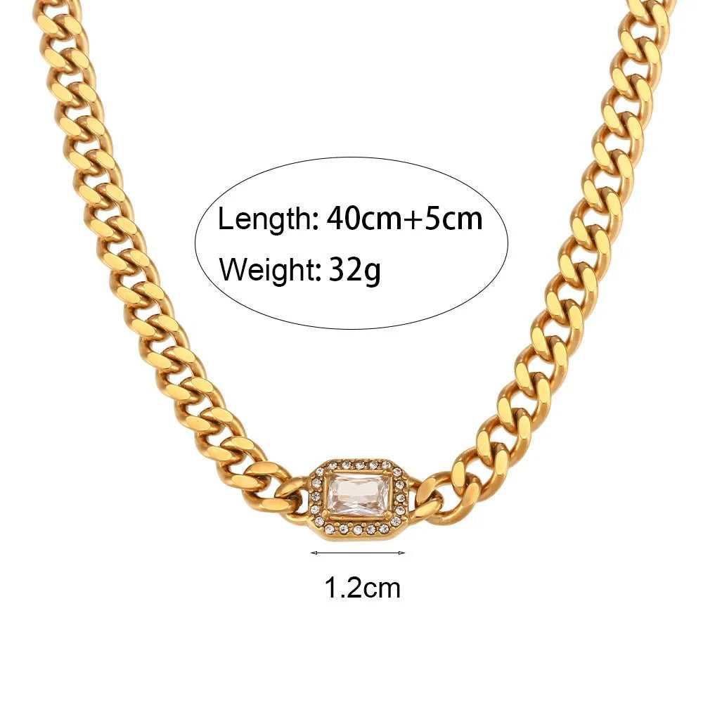 Skanto | Cuban Chain Square Cut Diamond Choker og Armbånd