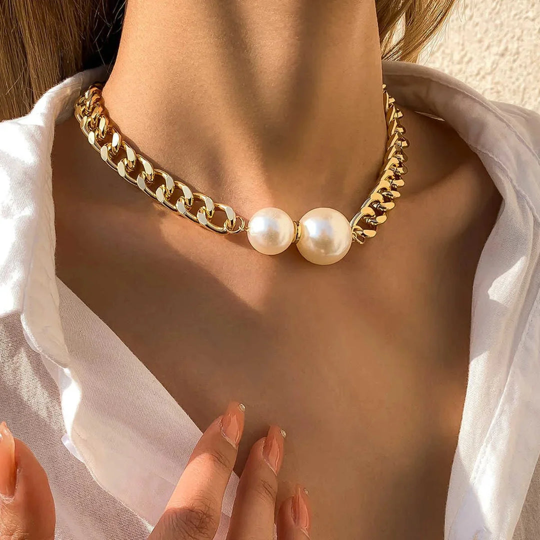 Skanto | Cuban Link Chain Pearl Ends Necklace