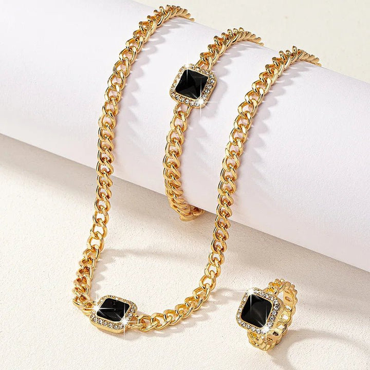 Skanto | Cuban Square Diamond Halskjede, Armbånd og Ring Sett