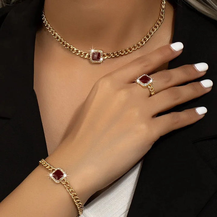 Skanto | Cuban Square Diamond Halskjede, Armbånd og Ring Sett