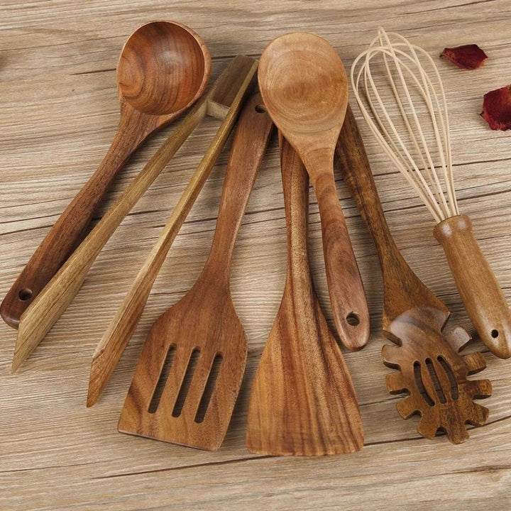 Skanto | CULINAWOOD Kjøkkenredskapssett – Premium Teak Matlagingsverktøy for Bærekraftig Bruk