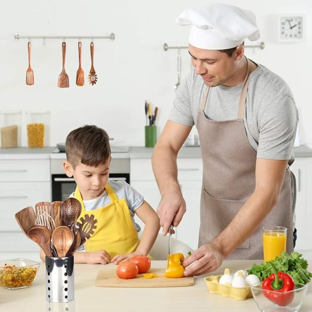 Norvo | CULINAWOOD Kjøkkenredskapssett – Premium Teak Matlagingsverktøy for Bærekraftig Bruk