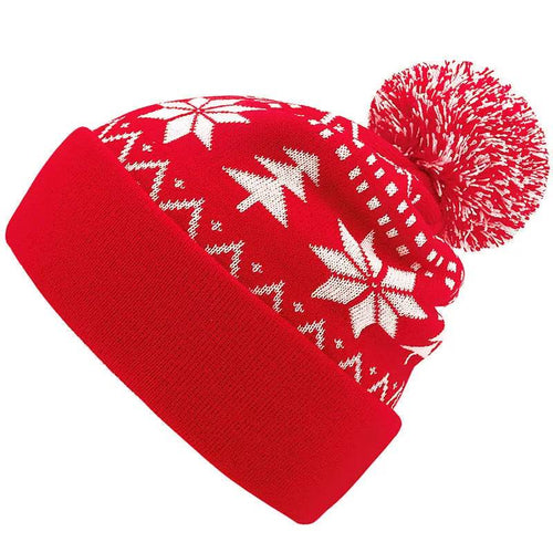 Skanto | Jacquard Jule Fluffy Ball Cap Termisk Hodecover Strikket Lue