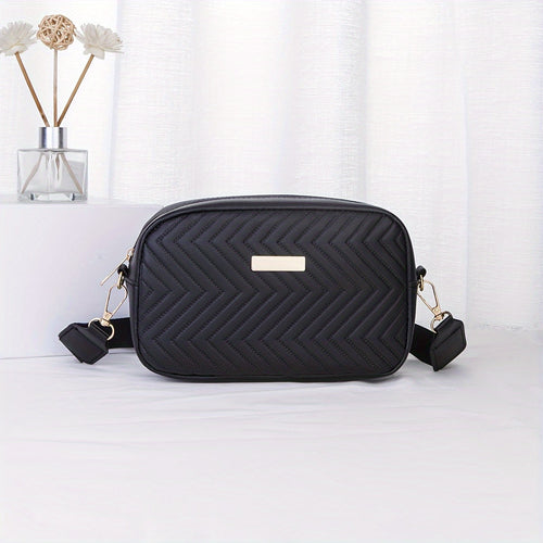 Skanto | NoirGlitz Polstret PU Messenger Bag – Svart Elegant Skulderveske med Paljetter og Avtakbar Stropp