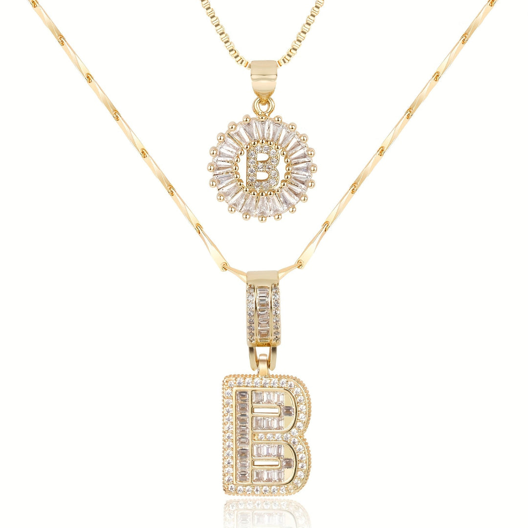 Skanto | 2pc 14k Diamant Bokstav Initial Halskjeder
