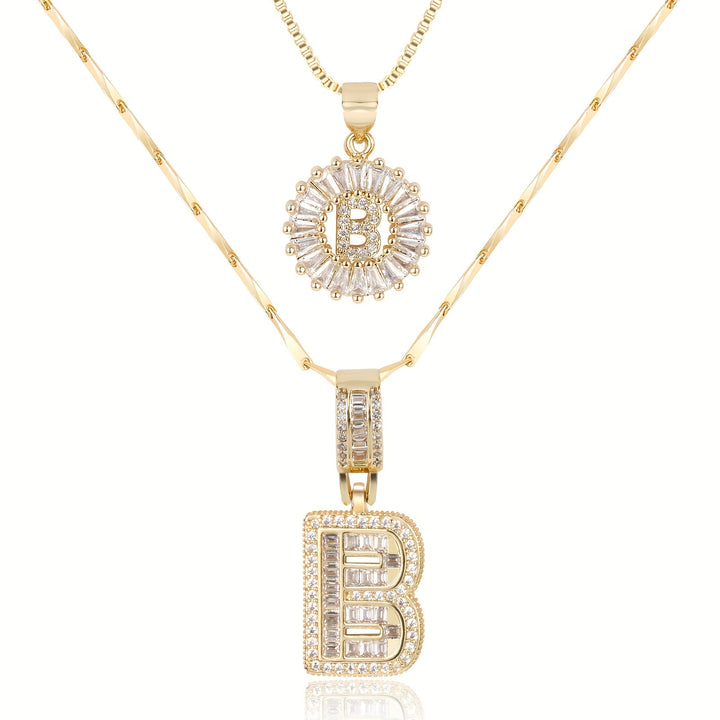 Skanto | 2pc 14k Diamant Bokstav Initial Halskjeder