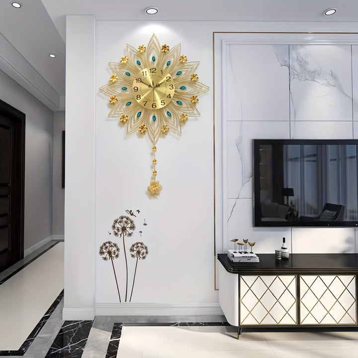 Elegant Floral Wall Clock with Luxurious Gold Accents | Skanto