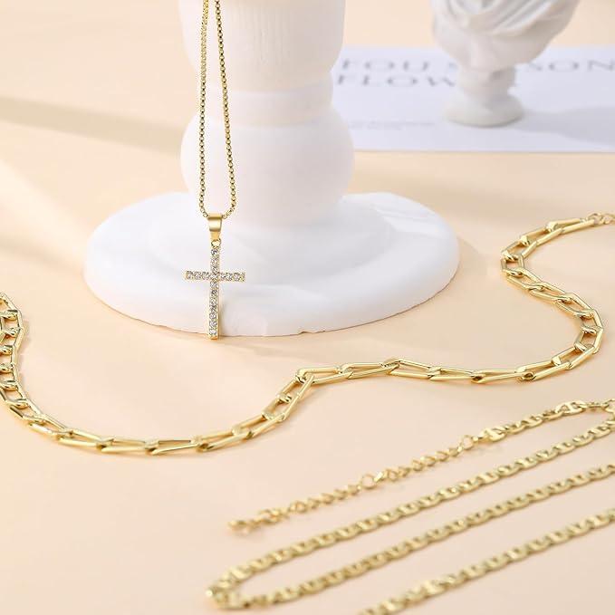 Skanto | 3pc 14k Laget Kors Halskjede Stabel