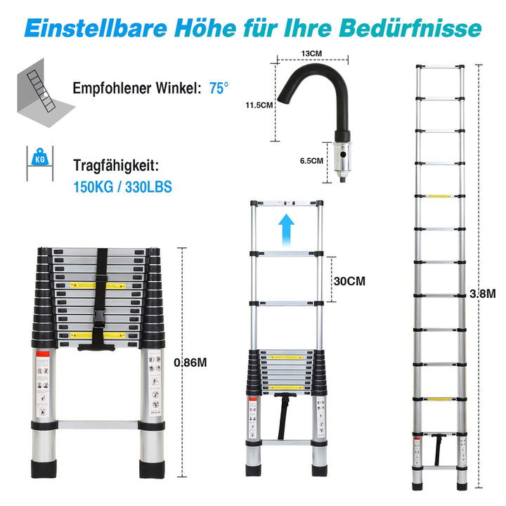 Telescopisk stige med 2 avtakbare kroker | Skanto