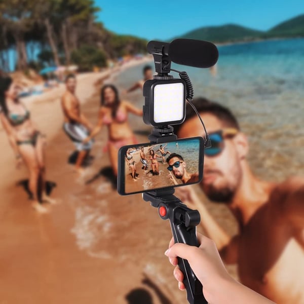Skanto | Profesjonelt Videomikrofonsett med Stativ og LED Videolys