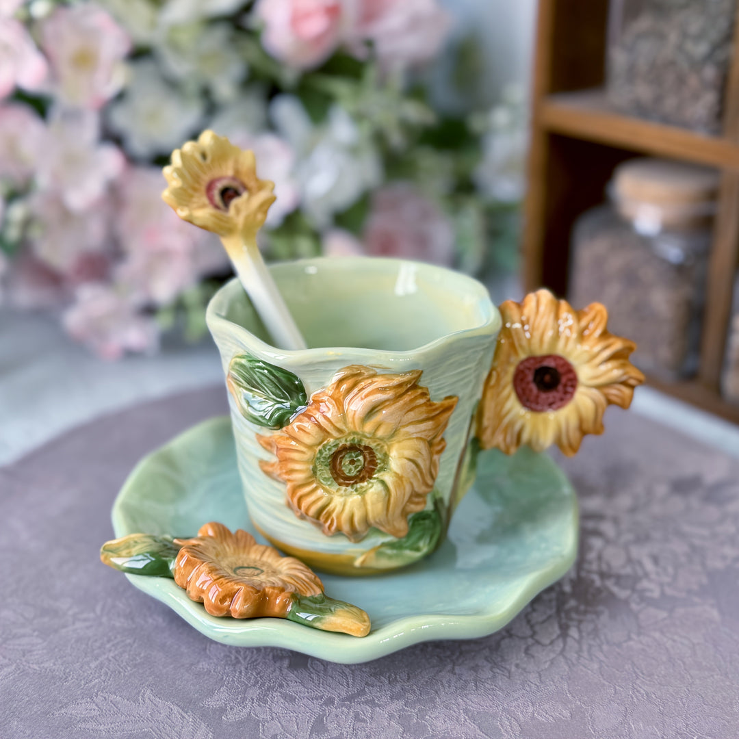ArtSip Keramikkopp & Underskål Sett – Håndmalte 3D-design inspirert av Van Gogh | Skanto