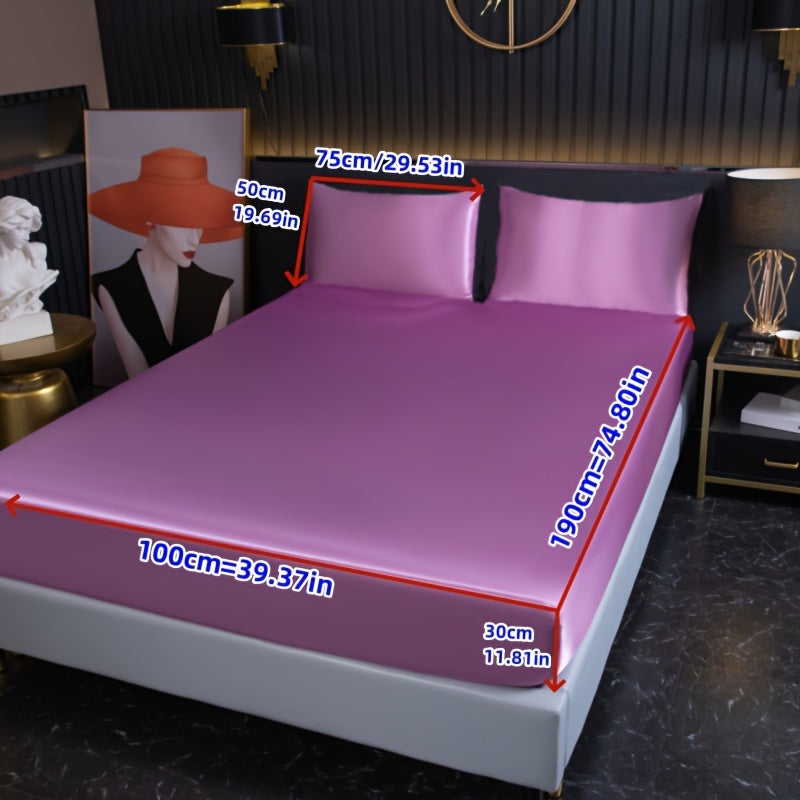 Skanto | 3-delt Satin Spannlaken-set – Inkluderer 1 spannlaken og 2 putetrekk (uten kjerne) – Myk, komfortabel og pustende sengetøy, ensfarget madrasstopp for soverom og gjesterom