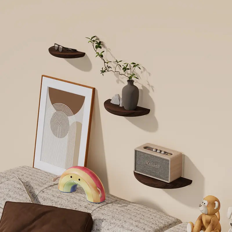 Skanto | Halvrunde Trevegg Hylle | Stilfull og Plassbesparende | Naturlig Tre