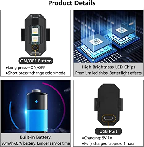 Skanto | 7 farger LED fly strobelys & USB-lading