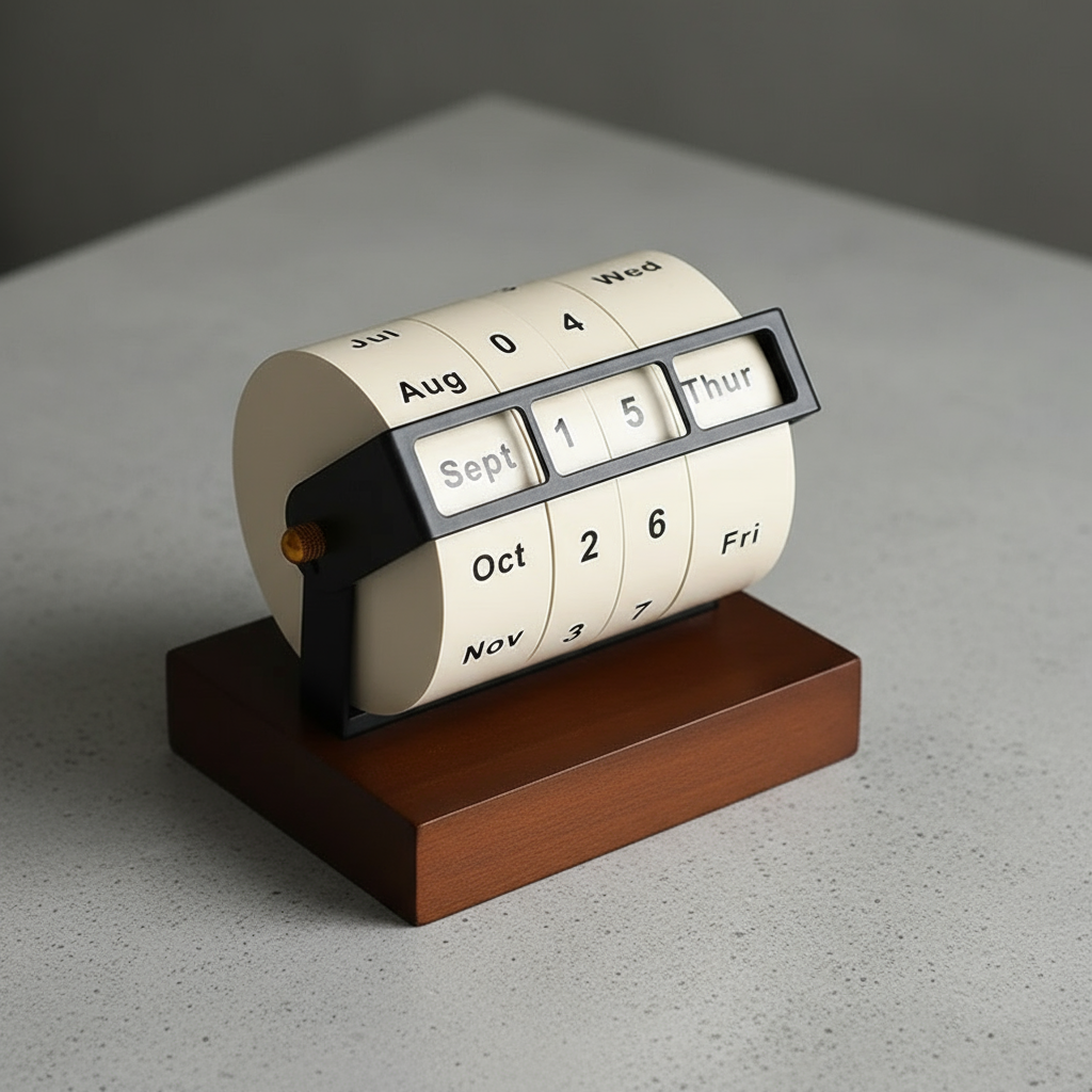 Skanto | Mid-Century Rotating Wooden Perpetual Desk Calendar