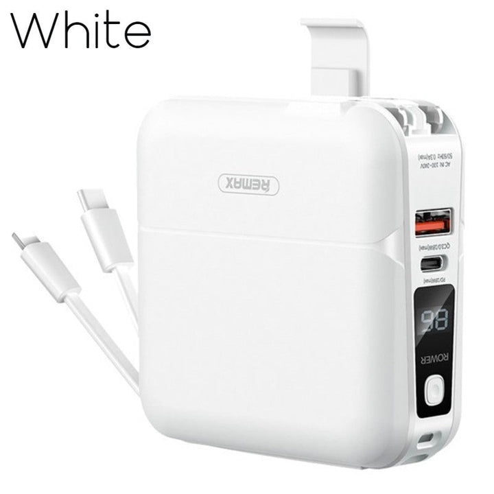 Skanto | 4-i-1 Rask Lader Vegglader, med Power Bank-funksjon, Laderkabel & Telefonadapter, for Hjem, Kontor og Reiser (US Standard Plugg)