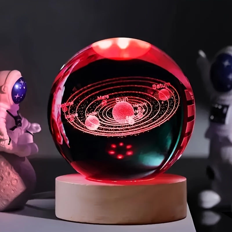 LumiSphere - Luksus 3D Krystall Bordlampe med Trebase Skanto