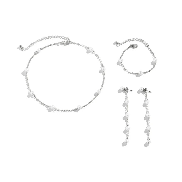 Skanto | Delikat Kjede Perle Armbånd, Halskjede, og Øredobb Sett