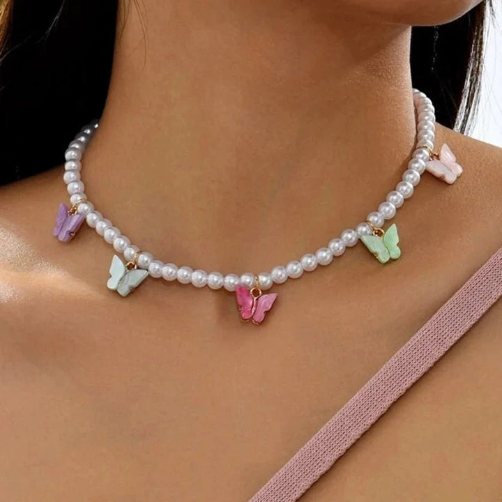 Skanto | Delikat Fargerik Sommerfugl Choker Halskjede