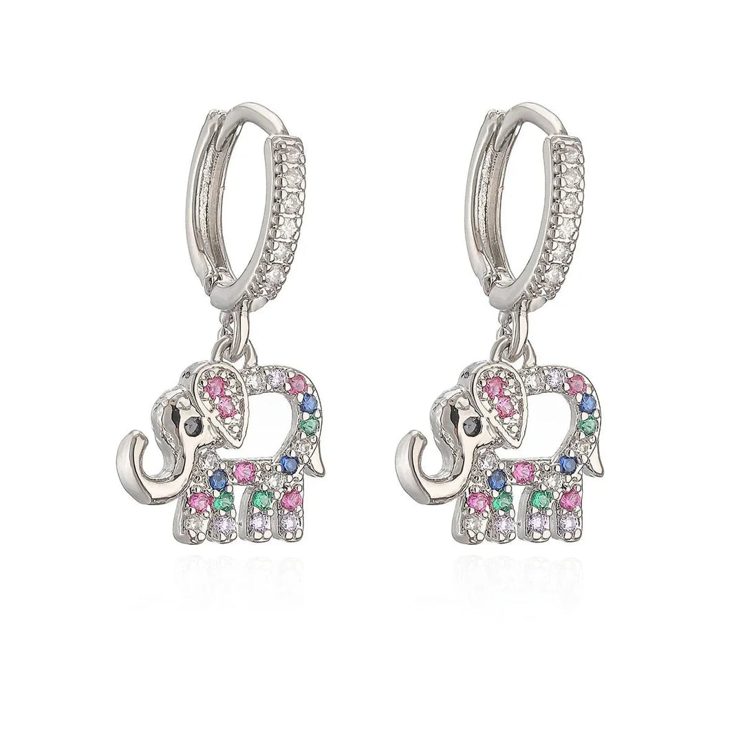 Skanto | Delikat Fargerik Diamant Elefant Kontur Øredobber