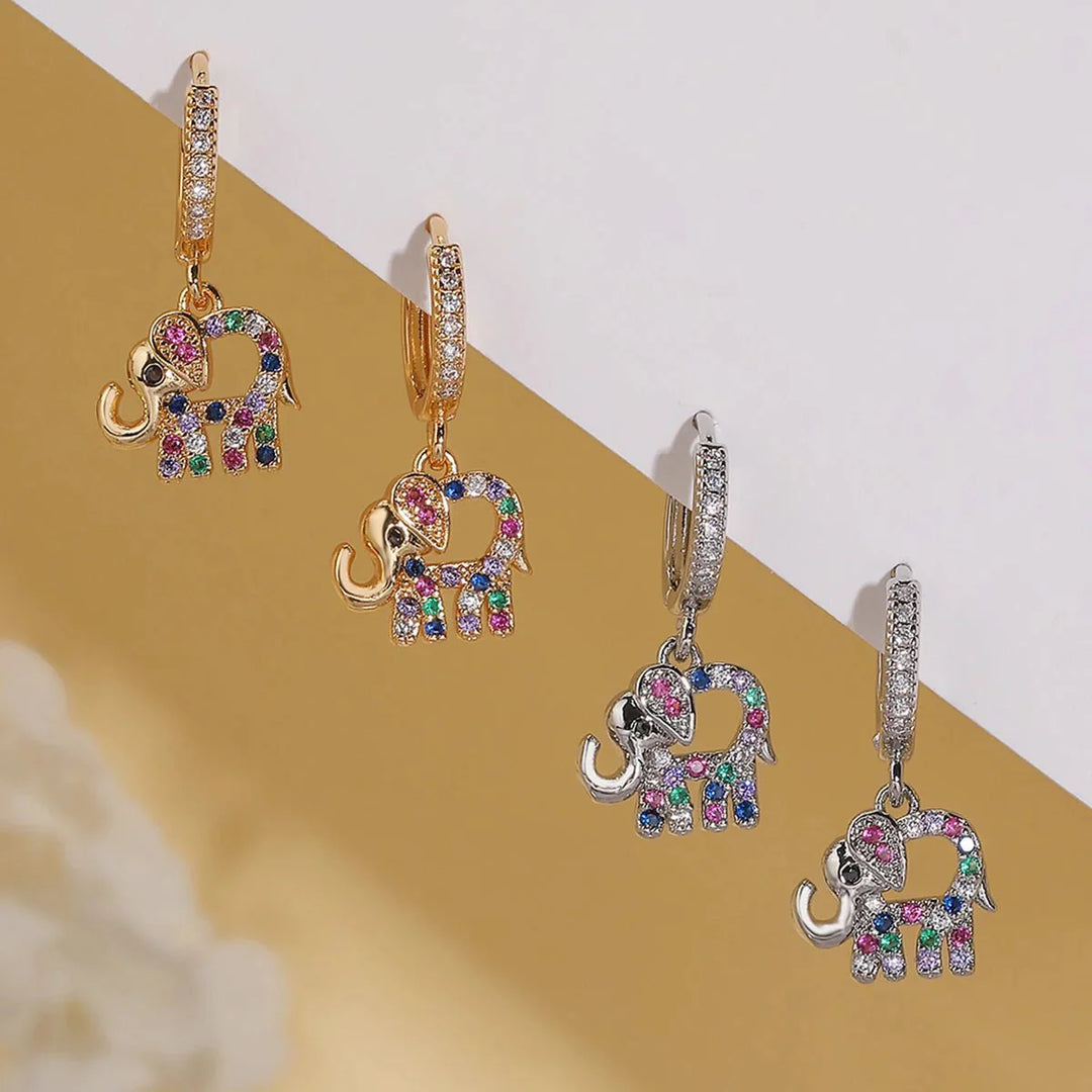Skanto | Delikat Fargerik Diamant Elefant Kontur Øredobber