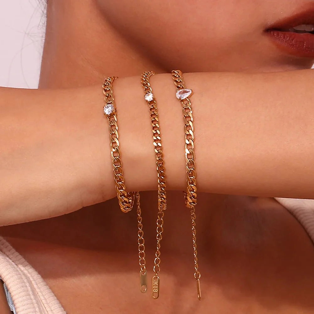 Skanto | Delikat Diamond Sett Gull Cuban Armbånd