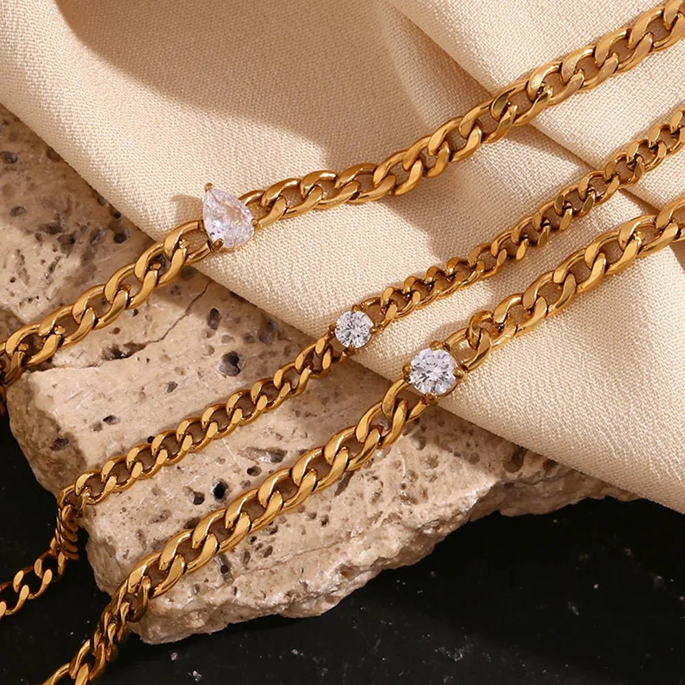 Skanto | Delikat Diamond Sett Gull Cuban Armbånd