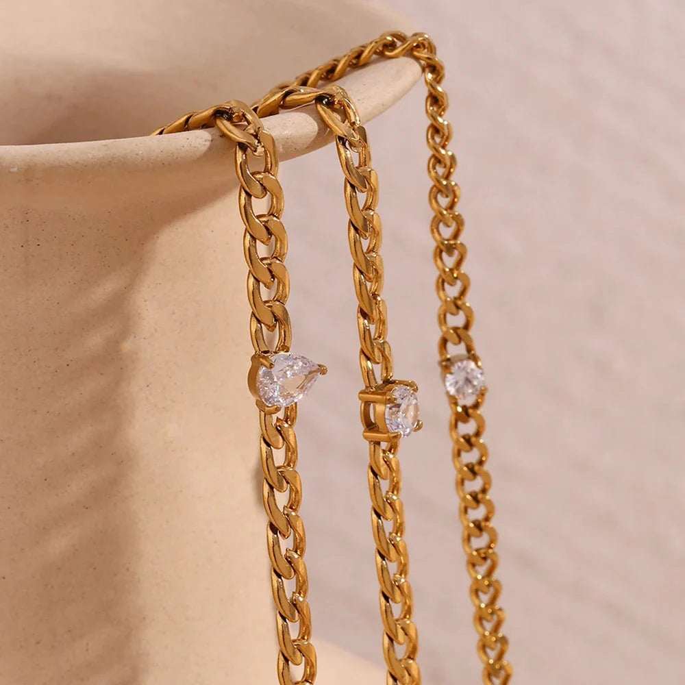 Skanto | Delikat Diamond Sett Gull Cuban Armbånd