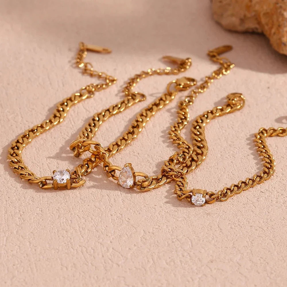 Skanto | Delikat Diamond Sett Gull Cuban Armbånd