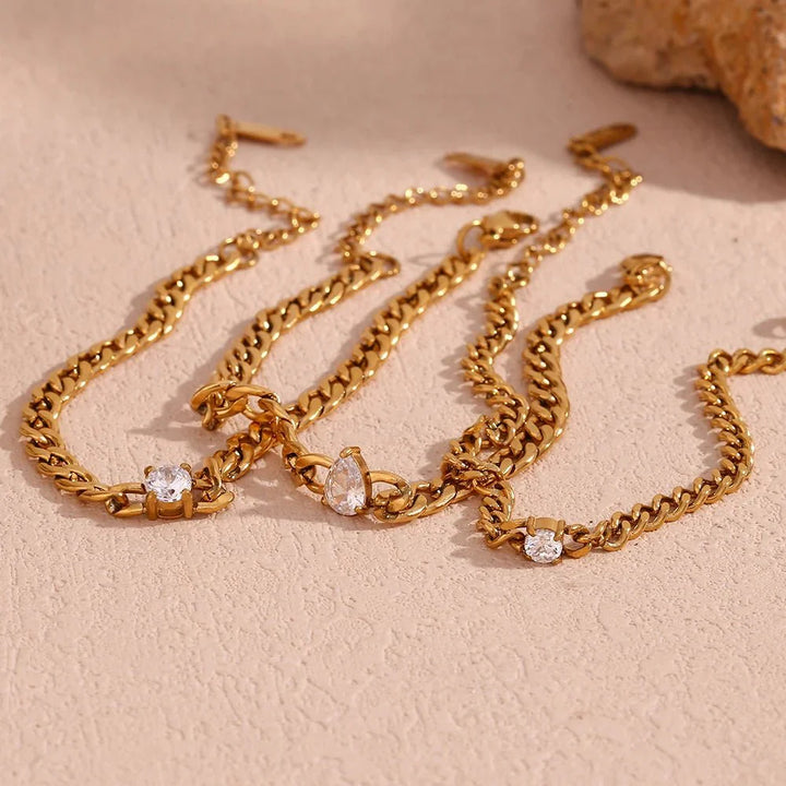 Skanto | Delikat Diamond Sett Gull Cuban Armbånd