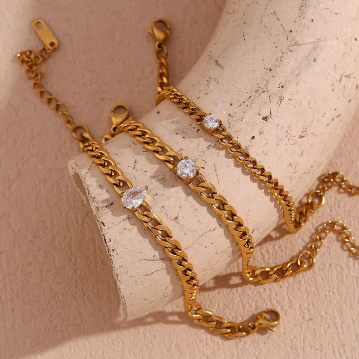 Skanto | Delikat Diamond Sett Gull Cuban Armbånd