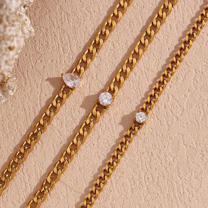 Skanto | Delikat Diamond Sett Gull Cuban Armbånd