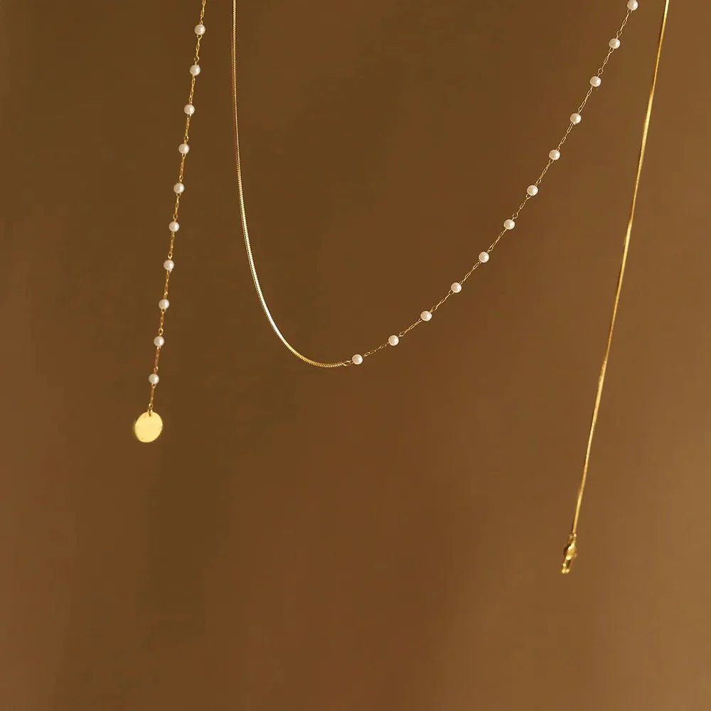 Skanto | Delikat Lagd Pearl Akkompagnert Herringbone Halskjede
