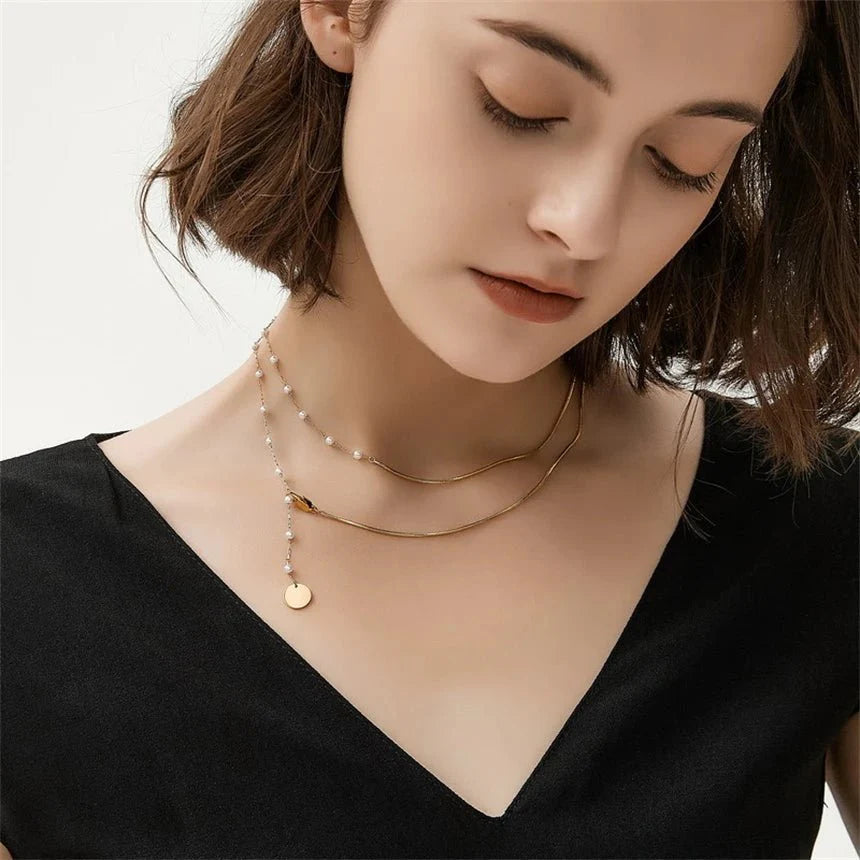 Skanto | Delikat Lagd Pearl Akkompagnert Herringbone Halskjede