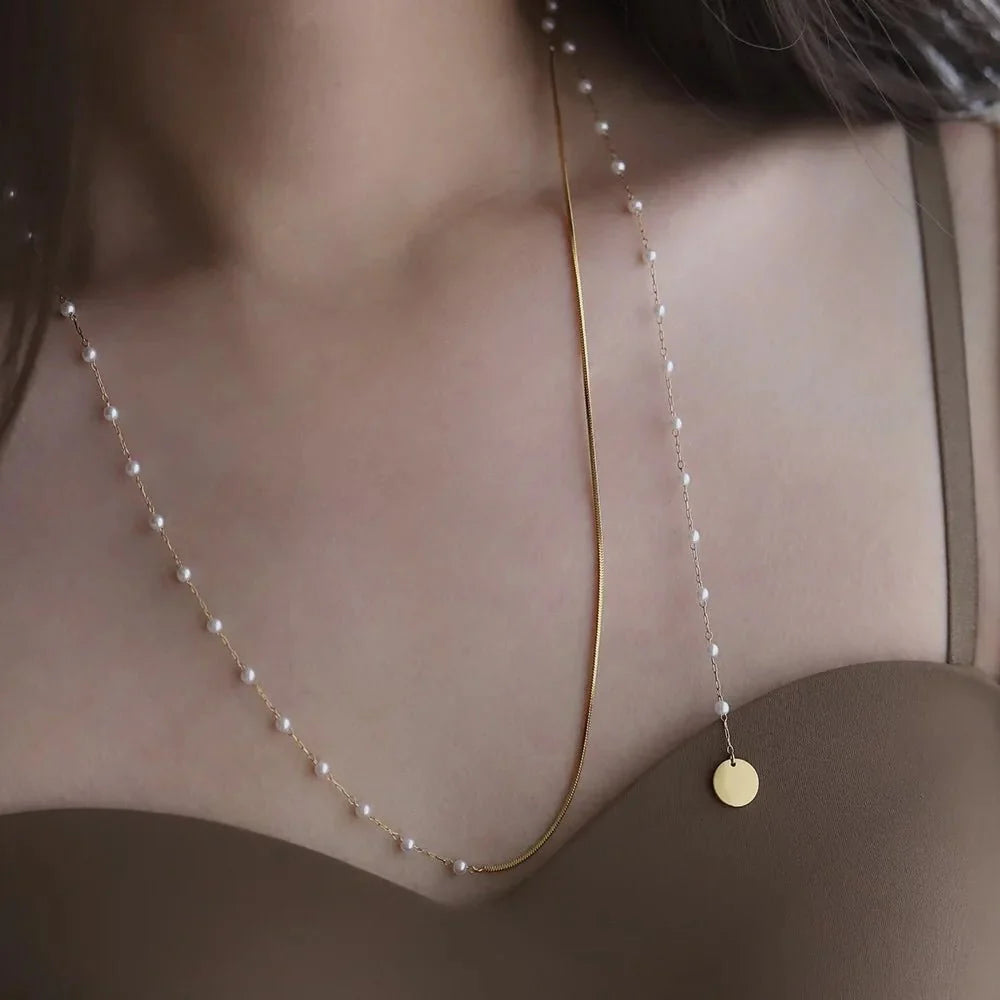 Skanto | Delikat Lagd Pearl Akkompagnert Herringbone Halskjede