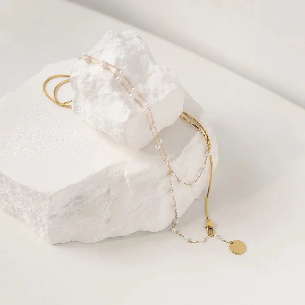 Skanto | Delikat Lagd Pearl Akkompagnert Herringbone Halskjede