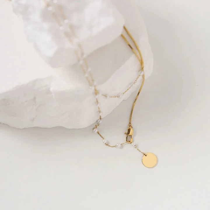 Skanto | Delikat Lagd Pearl Akkompagnert Herringbone Halskjede