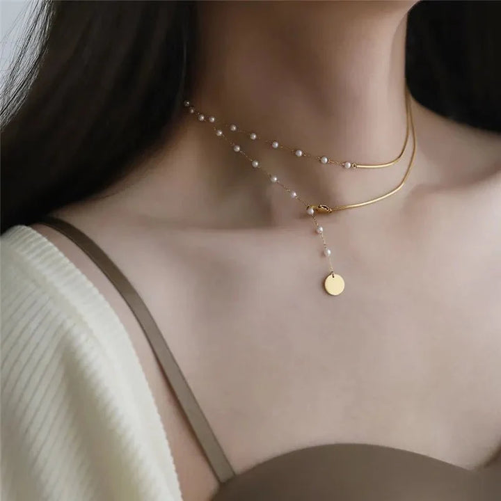 Skanto | Delikat Lagd Pearl Akkompagnert Herringbone Halskjede