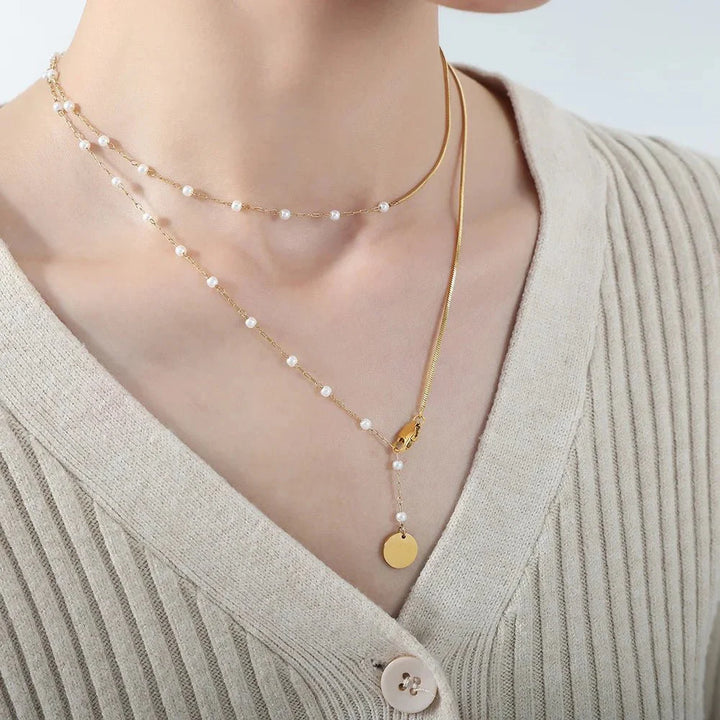 Skanto | Delikat Lagd Pearl Akkompagnert Herringbone Halskjede