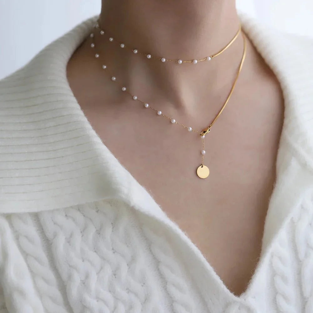 Skanto | Delikat Lagd Pearl Akkompagnert Herringbone Halskjede