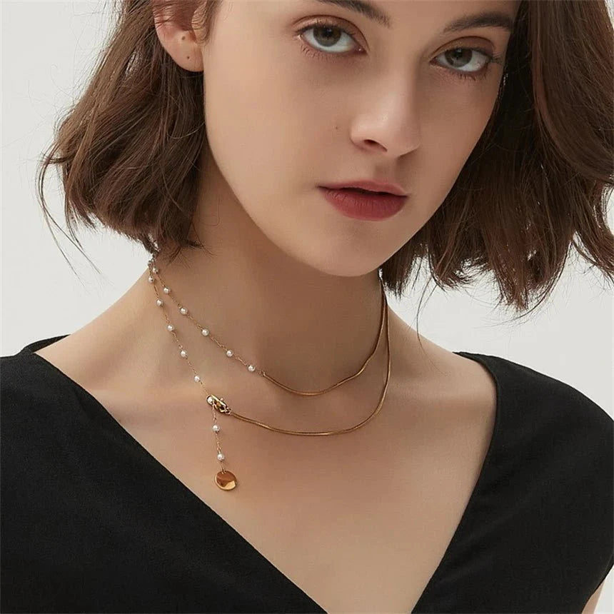 Skanto | Delikat Lagd Pearl Akkompagnert Herringbone Halskjede