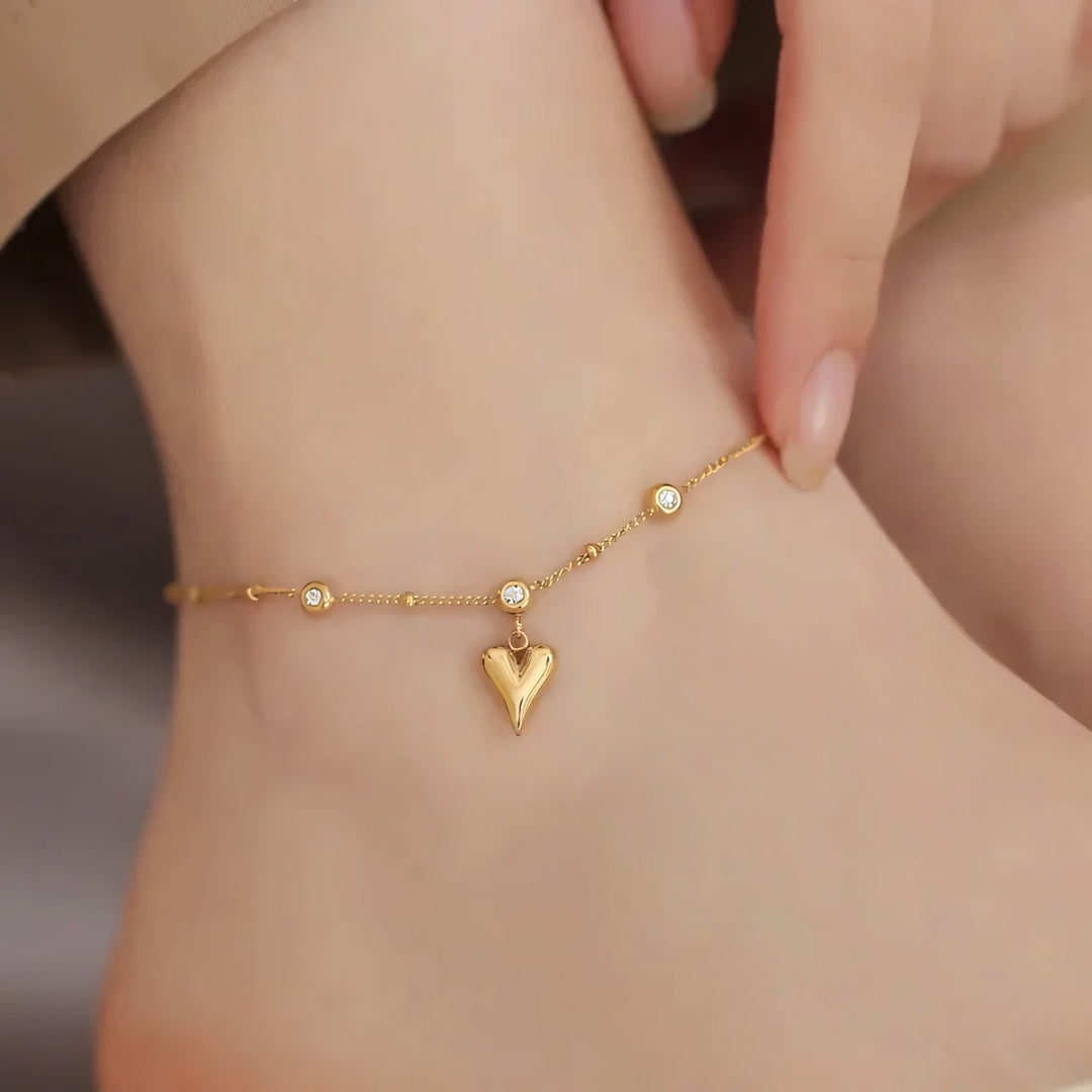 Skanto | Delikat Romantisk Hjerte Diamant Ankelkjede