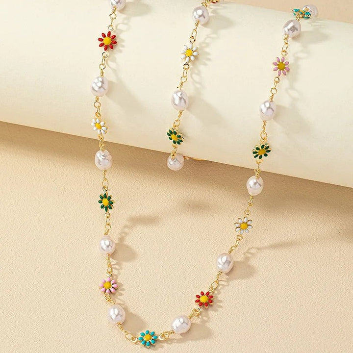 Skanto | Delikat Vår Blomster Perle Armbånd og Halskjede Sett