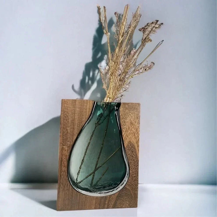 Skanto | Skandinavisk Glassvase med Treakcent for Moderne Interiører
